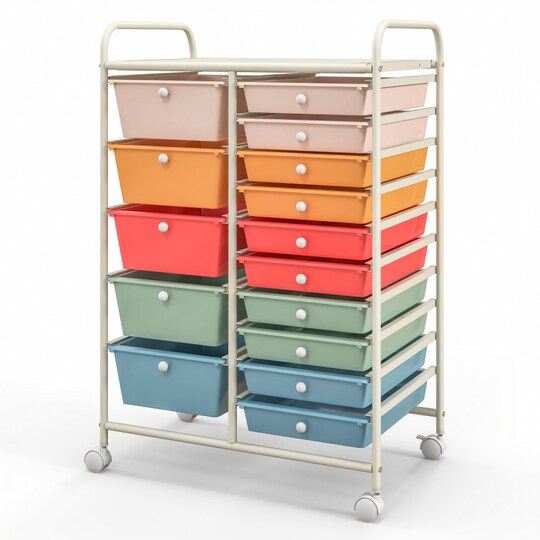 Rolling Storage Cart 15 Drawer Organizer With Wheels Craft Office Supply Organizer Steel Frame Multicolor Drawers